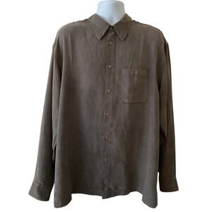 GB Geoffrey Beene Mens Size 2XL Brown Micro Suede Vintage Shirt